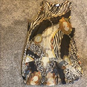 Sleeveless Mixed Animal Print Chiffon Top - Black & Cream